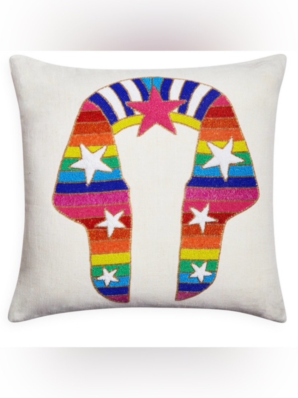 JONATHAN ADLER SPHINX GLASS BEADED PILLOW EXCELLENT EUC COND. RARE HTF HANDMADE
